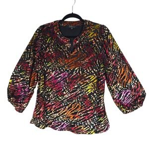 Caleoas Womens Medium Velvet Burnout Blouse Multicolor Abstract Print Split Neck